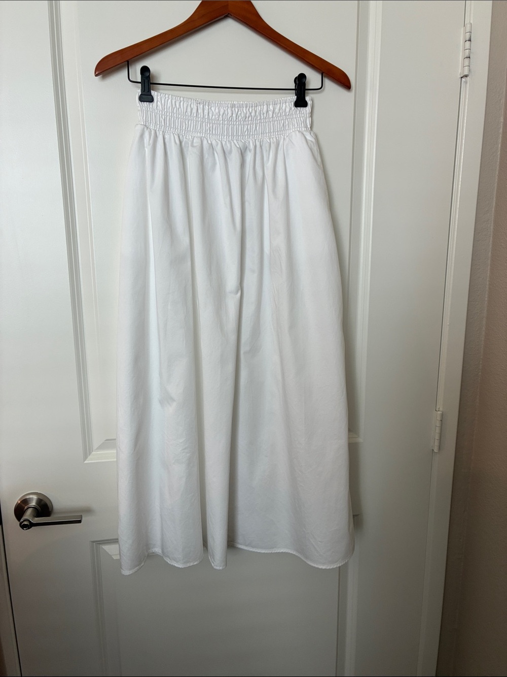 Karl Lagerfeld 100 % Cotton White Elastic-Waist Midi Skirt